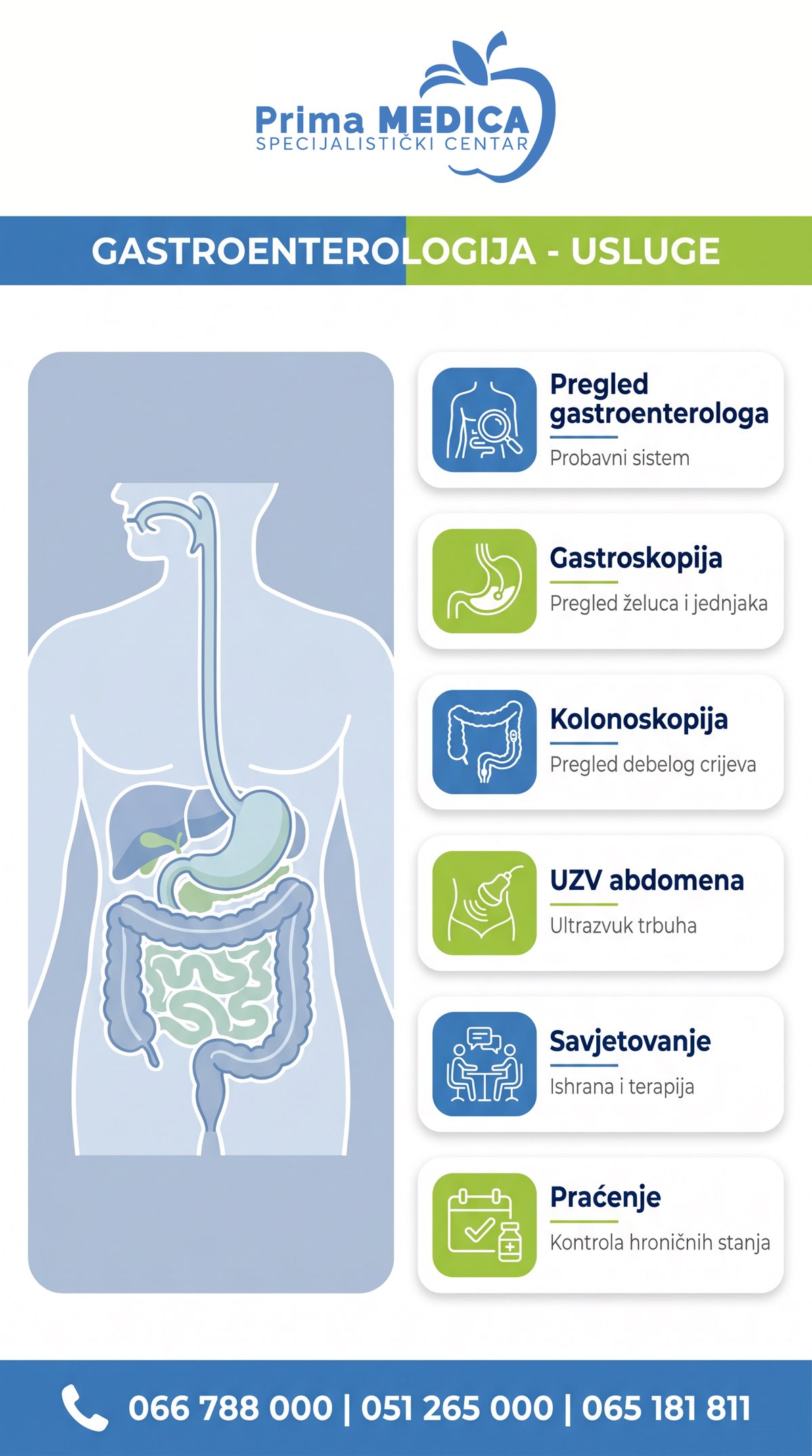 Gastroenterologija usluge - gastroskopija, kolonoskopija, UZV abdomena - Prima MEDICA Banja Luka
