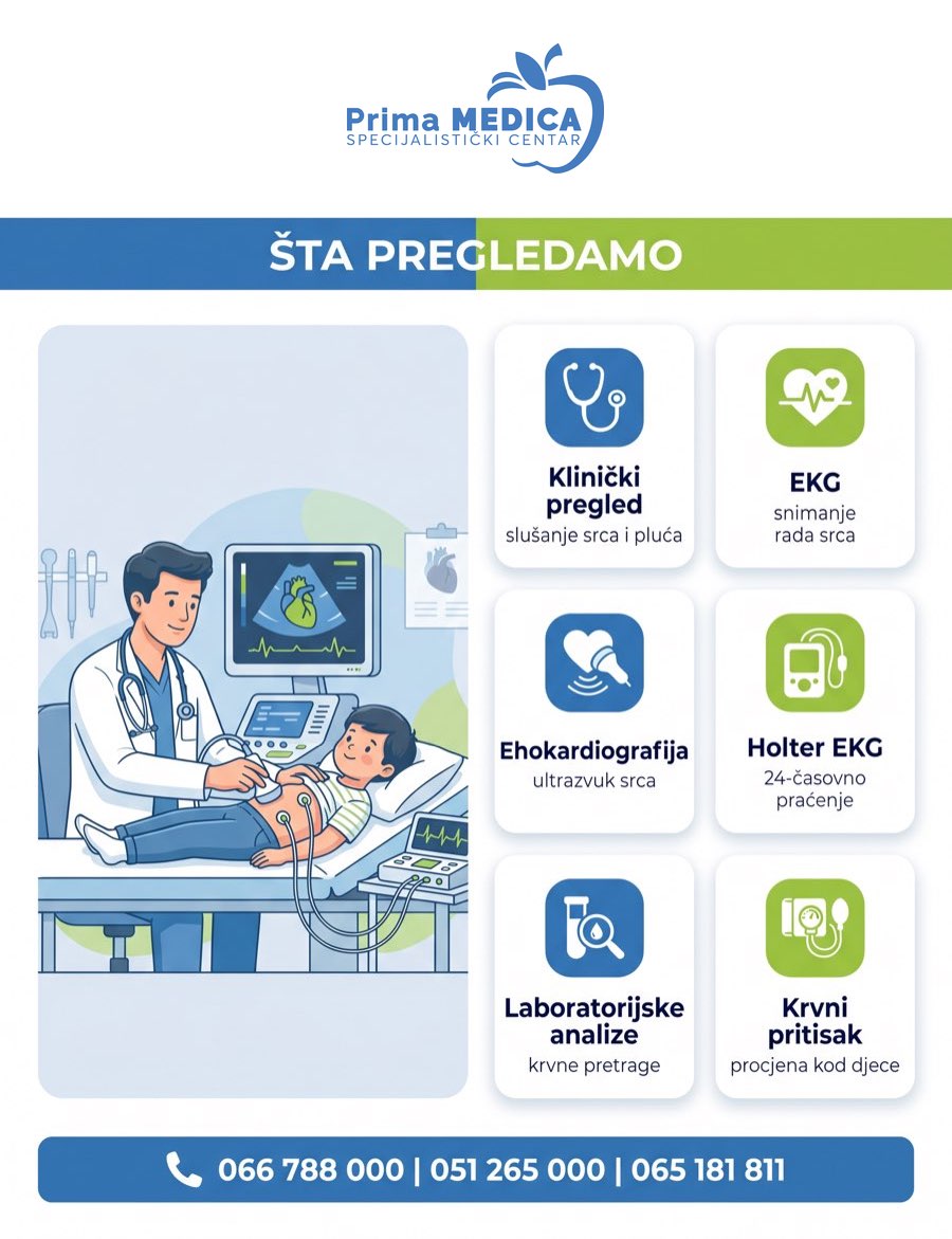Pregledi dječijeg kardiologa - EKG, ehokardiografija, Holter - Prima MEDICA Banja Luka